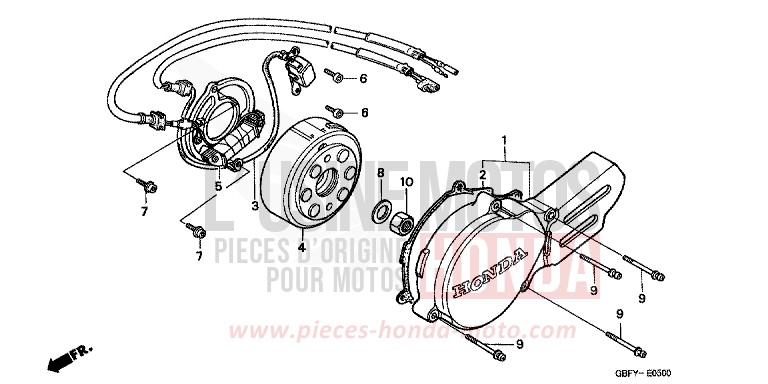 PANNEAU CARTER-MOTEUR G./ GENERATRICE de CR80R "Grandes Roues" EXPLOSION RED (R254) 2000